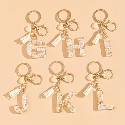 Bílé Srdce Střapec Písmeno Klíčenky Pryskyřice A-Z Iniciály Jména Přívěsek Módní Kroužek na Klíče od Auta Dekorace Kabelky pro Ženy Dárek k Narozeninám