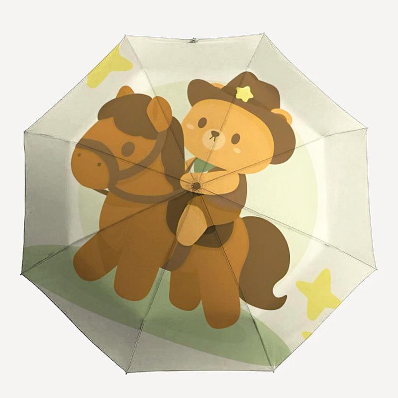 1pc Cowboy Horse Adventure Auto Open/close, 8-Rib Iron Frame, Compact Folding Cute Umbrella All-Season Portable Umbrella for Travel 025