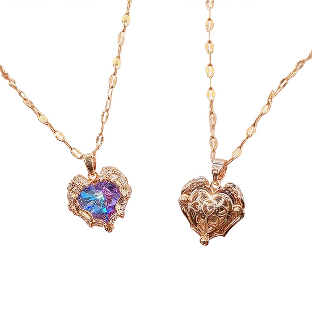 Blue Romantic Zircon Pendant Necklaces Adjustable Heart of the Ocean Necklace for Mother s Day Anniversary