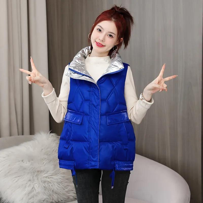 Toamnă iarnă vestă din bumbac lucioasă pentru femei, ocazional largi, fără mâneci, vestă caldă, îmbrăcăminte pentru femei, parka