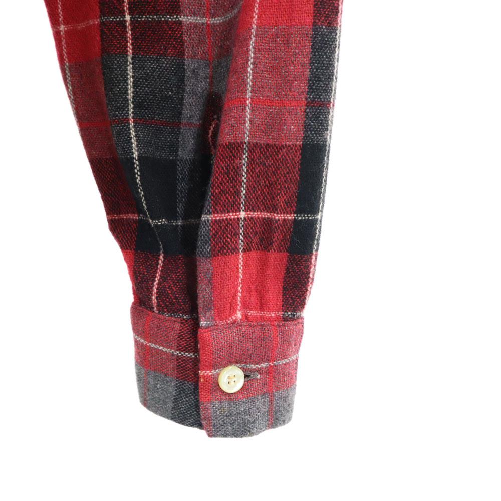 Truval 50s 60s Open Collar Vintage Box Silhouette Rayon Check Pattern Long Sleeve Open Collar Shirt Men's Used