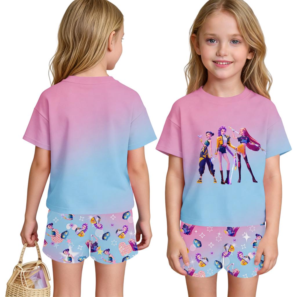 Children's Casual Short Sleeve And Shorts Letter Print Set