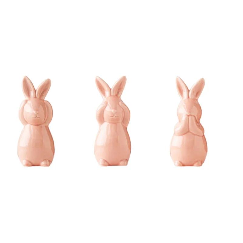 

Easter Bunny Figurines Set of 3 Cute Ceramic Rabbit Statue Easter Bunny Decorations for Home Holiday розовый