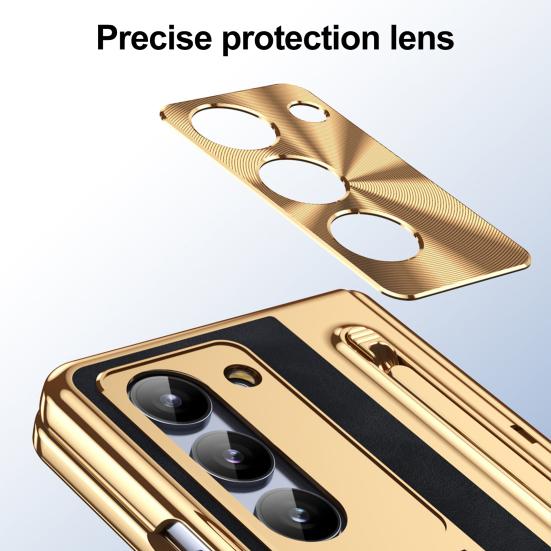 Phone Case for Samsung Z Fold 6 PC Shell with Pen Slot Spring Hinge Protection & Integrated Kickstand Full-Body Cover with Tempered Glass Screen Guard
