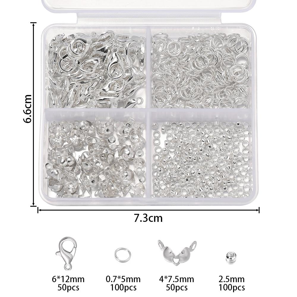 300pcs/Box Lobster Clasp Jump Rings Connector Clasp Crimp End Beads for Bracelet Necklace Chains DIY Jewelry Making Supplies серебряный