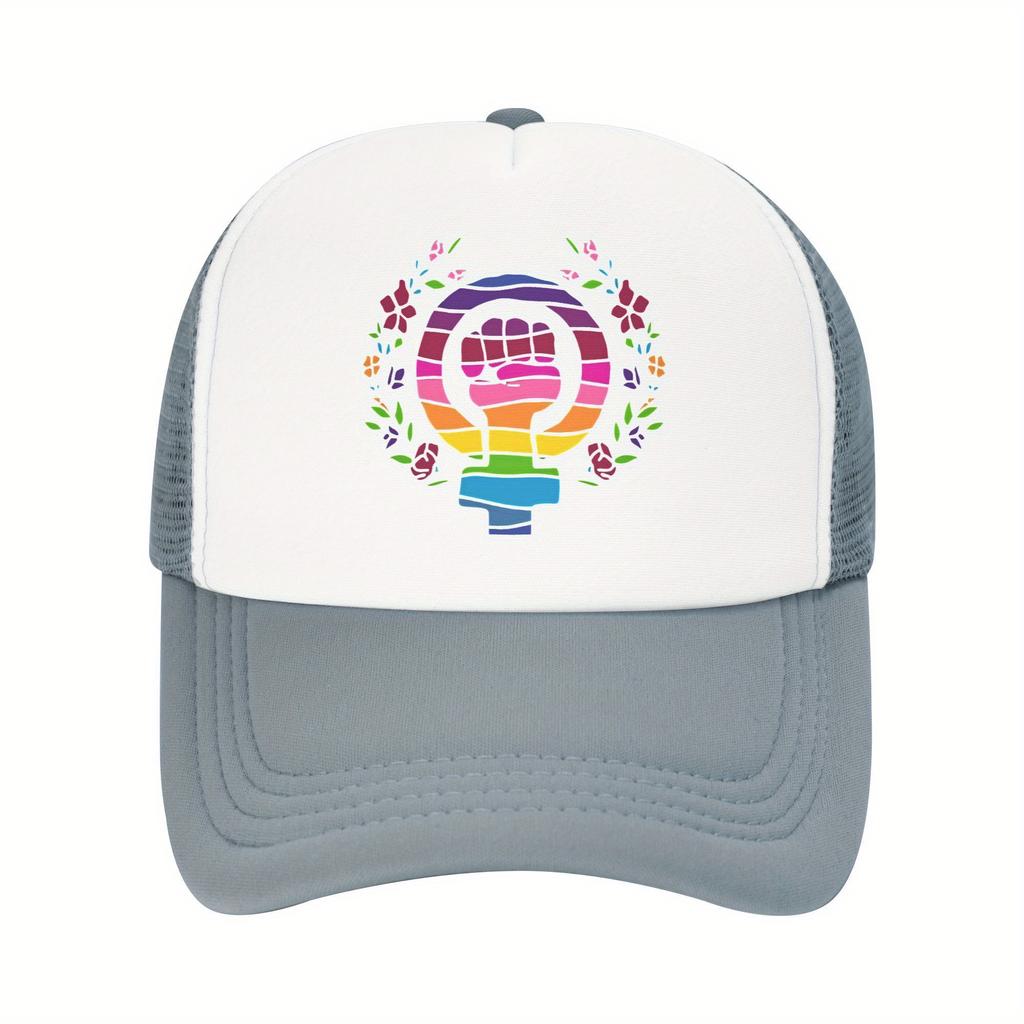Feminist Fist Rainbow Symbol Trucker Cap Breathable Mesh Back Adjustable Casual Baseball Hat Unisex Outdoor