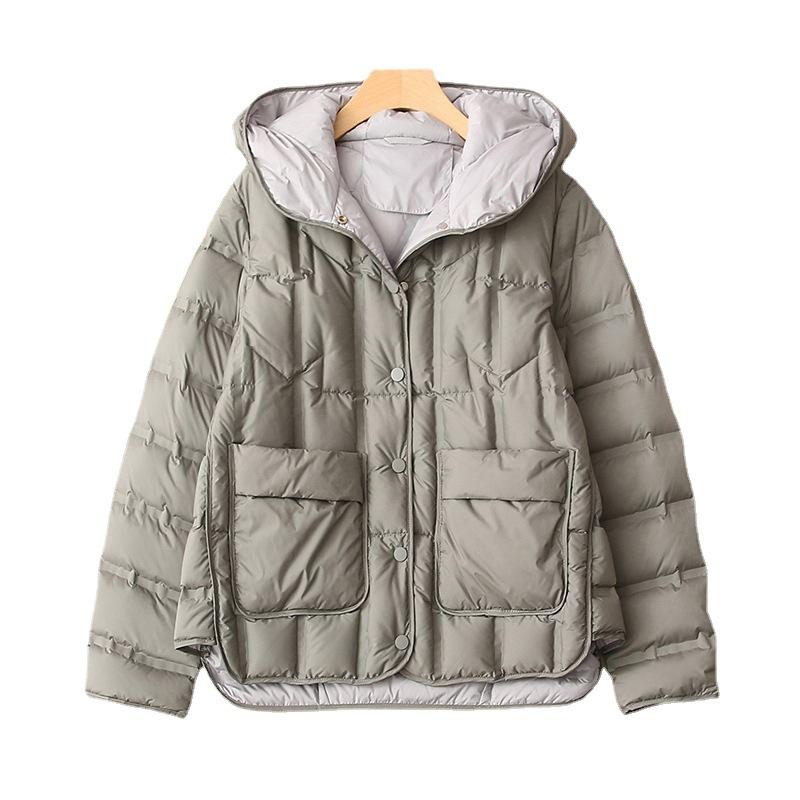 Winter new light and thin pressed glue fashion hooded down jacket women's short warm white duck down jacket