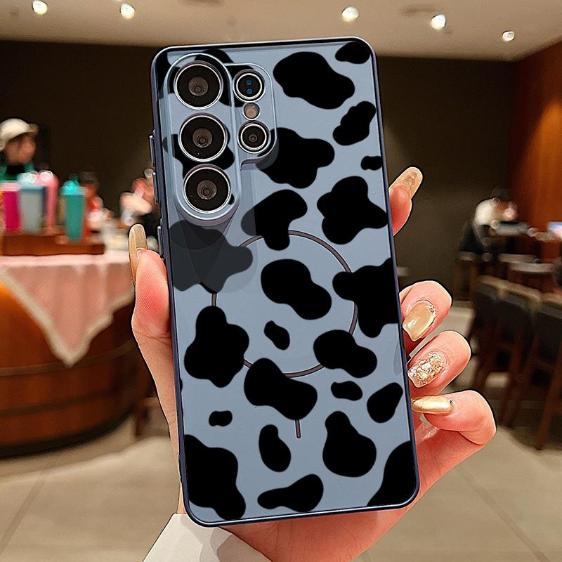 

Черно-белый чехол с узором под коровью шкуру для Samsung Galaxy S26 Ultra S25 Edge S24 Plus S23 FE S22 A54 A55 A56 5G Магнитный для Magsafe Матовый чехол Samsung S26 Plus синий