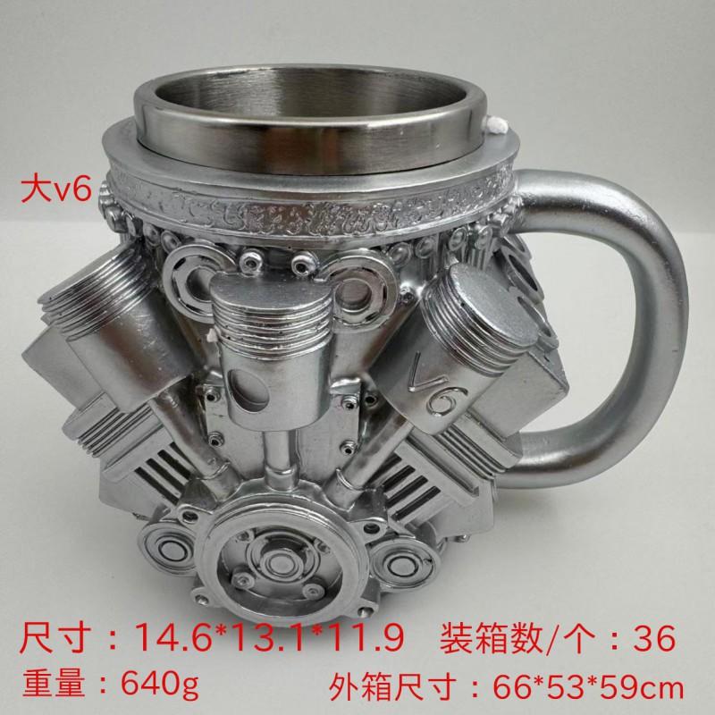 V8 Engine Themed Resin Mug Decorative Desk Ornament Car Enthusiasts Office Decor