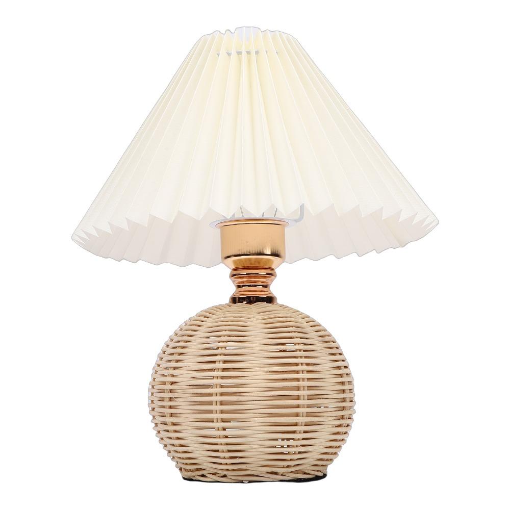 Soft Light Rattan Base Lamp Fabric Lampshade Bedside Table Lamp Modern Nightstand Lamp Bedroom