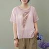 Cotton T-shirt Spring Summer Women Light Round Neck Embroidered Shirt Loose Versatile Tops