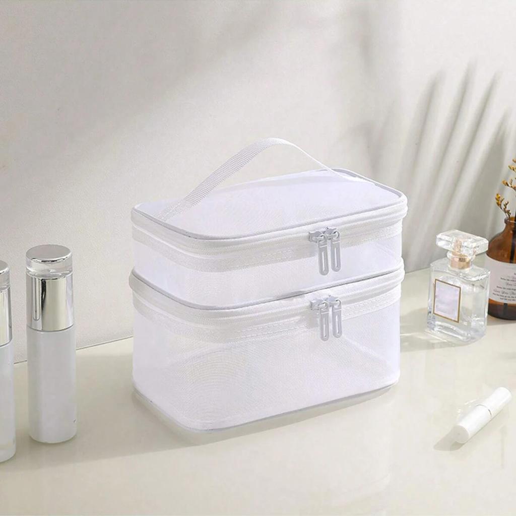Double Layer Mesh Makeup Bag, Wash Bag, Women's Portable New Large Capacity Storage Bag, Cosmetics Storage Bag