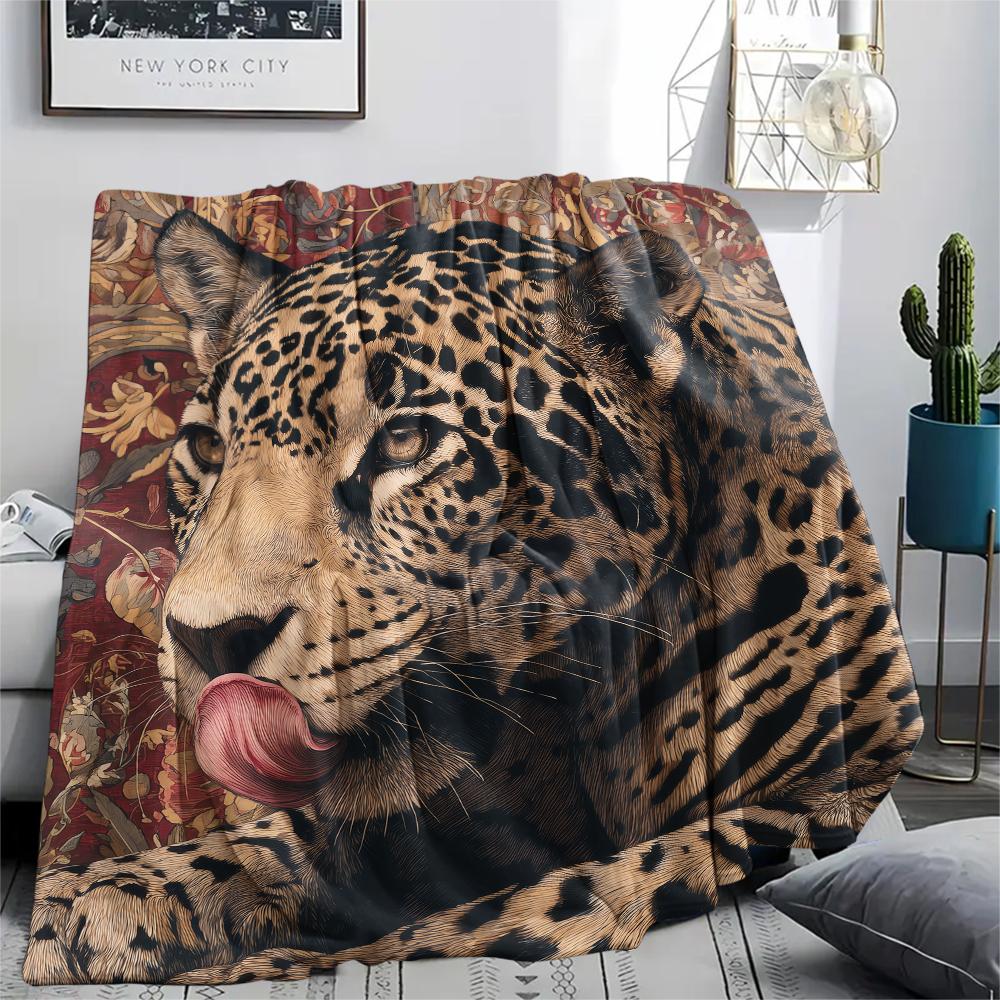 Cute Jaguar Print Flannel Blanket, High quality Comfortable for All Seasons, Home Decor, Warmth and Comfort, Perfect for Christmas Gifts