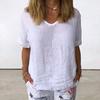 Camicetta pullover estiva tinta unita T-shirt da donna a maniche corte con scollo a V