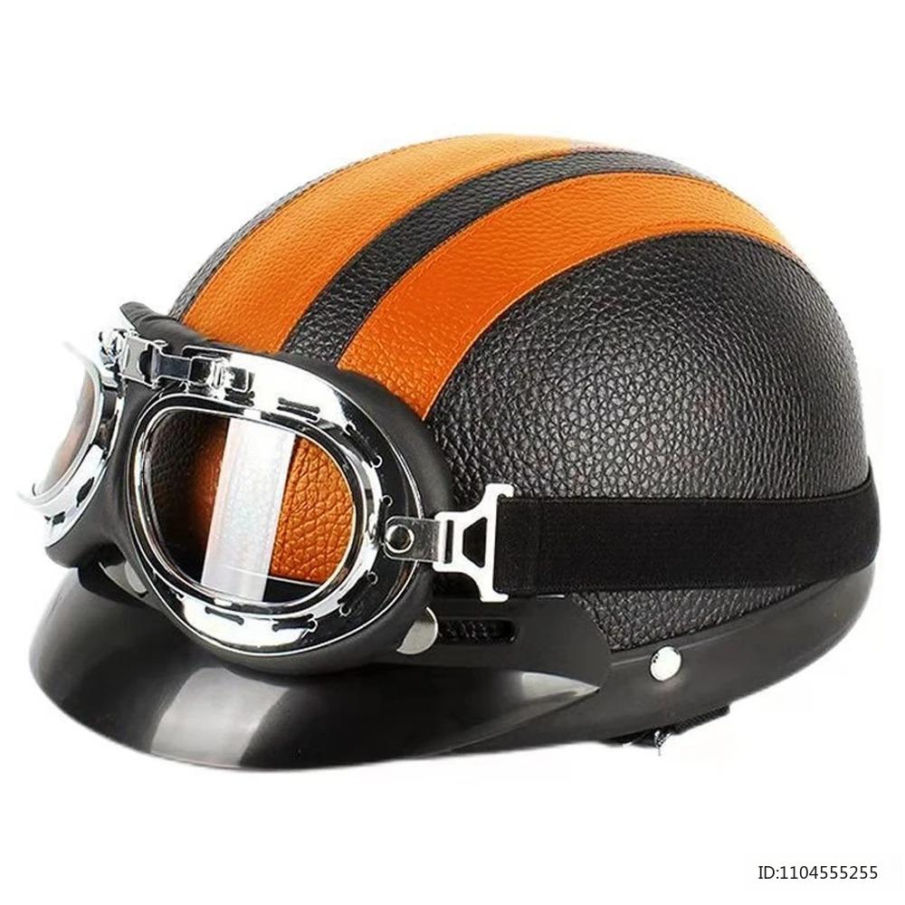 Vintage Half Helmet for Motorcycle Motorbike Leather Open Face Half Helmet Riding Casco Moto Scooter Moto Helmet DOT Approved