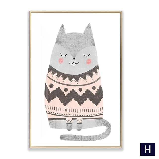 Fox Rabbit Bear Deer Nursery Wall Art Canvas Painting Posters Cartoon Animal In Sweater Print Wall Pictures Baby Kids Room Decor