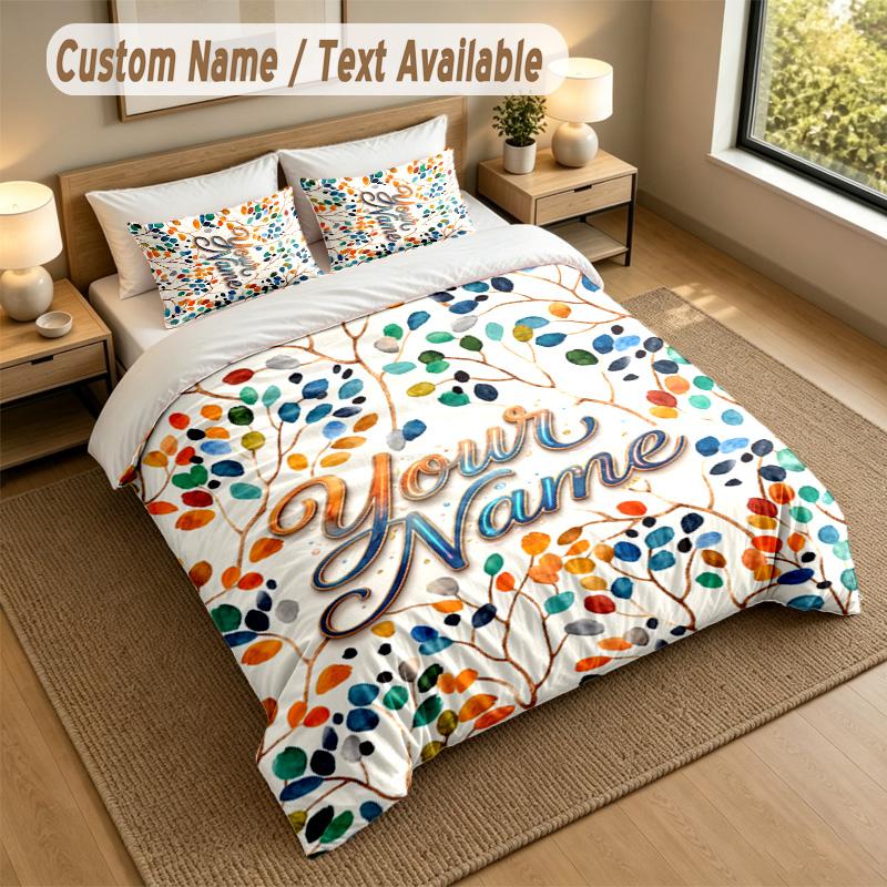 Autumn Harvest Theme Personalized 3Pcs Bedding Set Custom Text & Name 1 Sheet 2 Pillowcases Household Bedding 1pc