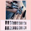 24pcs French Black White Plaid Glossy Ballerina Coffin Press On Nails with Rhinestones Decor - Long Length Acrylic All Cover False Nails