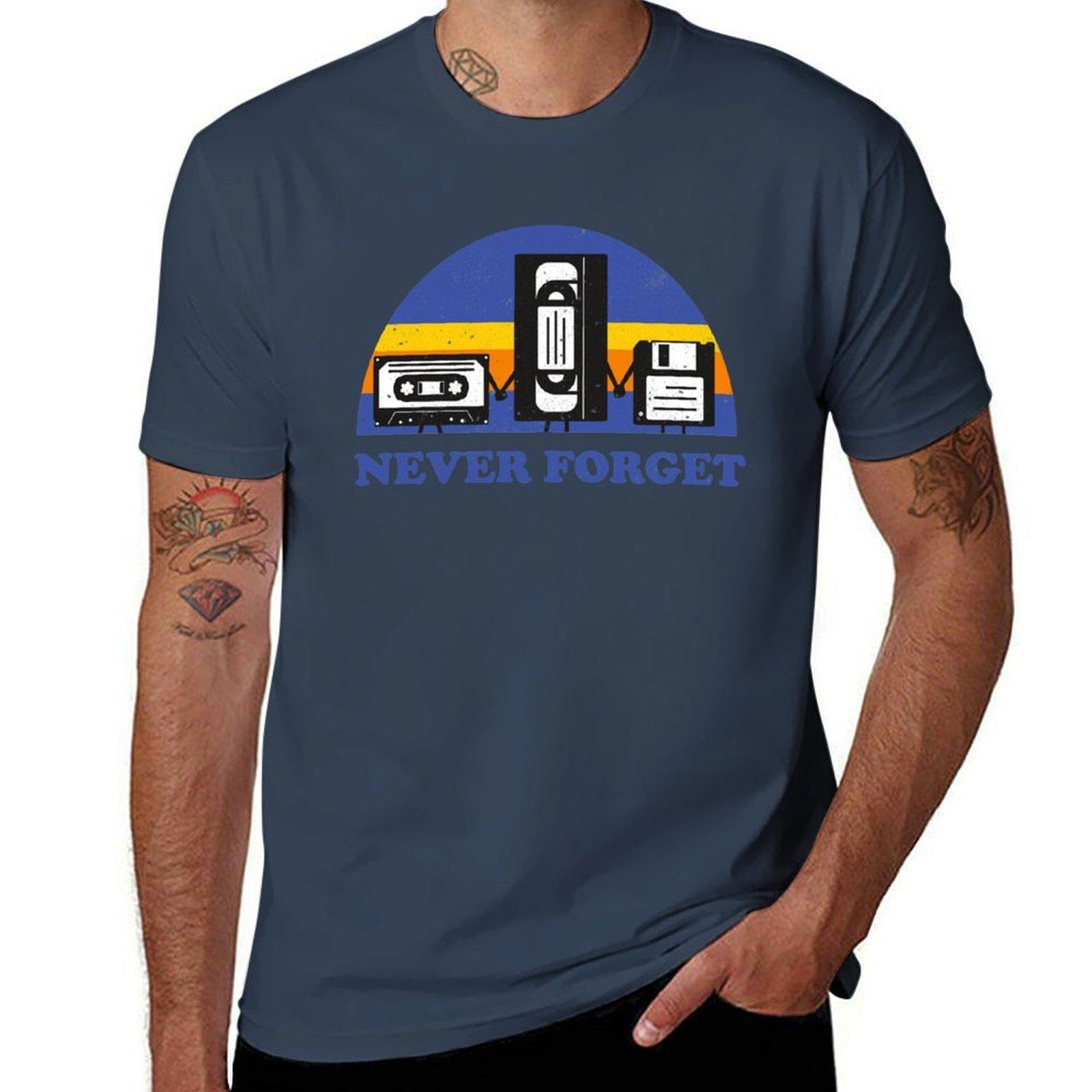 Never Forget Floppy Disk Vhs Cassette Tape Tshirt Simple Casual Short Sleeve Cotton Tshirt S
