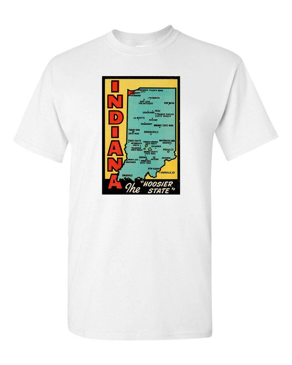 Retro Travel Tee T Shirt Vtg Art Souvenir Indiana Hoosier State Tourist Art L