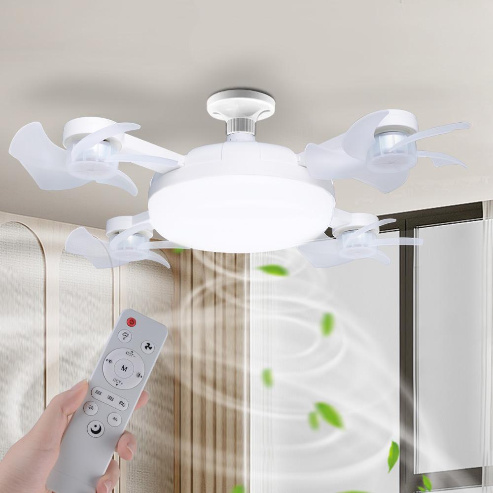 Modern E27 LED Ceiling Fan Light Remote Control Foldable Multi Head Invisible Fan Lamp 3 Speed Dimmable Low Noise Indoor