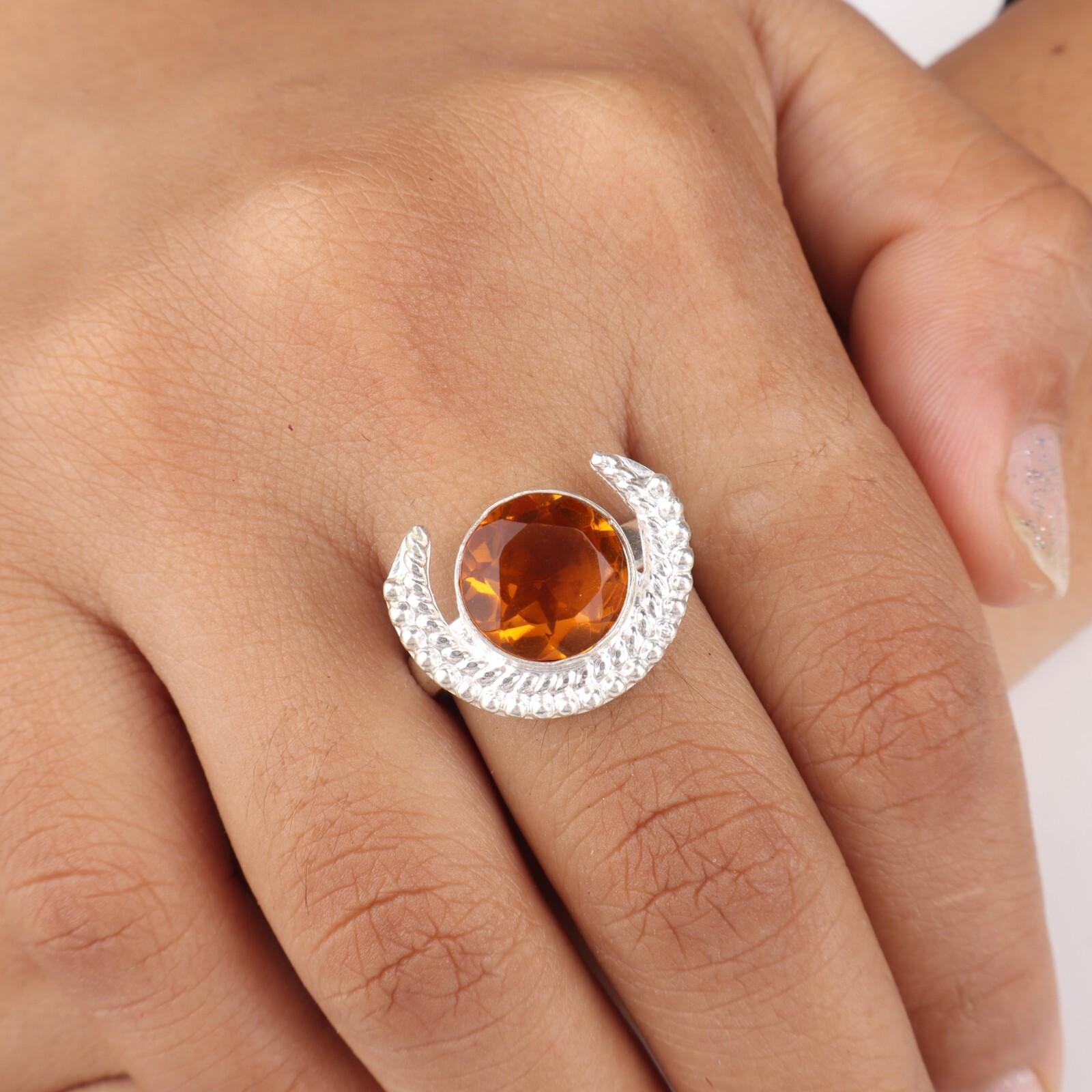 

Цитрин Драгоценный камень 925 Стерлинговое серебро Ювелирные изделия Ручной работы Кольцо для подарка на годовщину RR-48-9 13