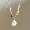 Summer Beach Shell Starfish Pendant Necklace for Women Girls Elegant Imitation Pearl Clavicle Chain Vacation Jewelry Accessories