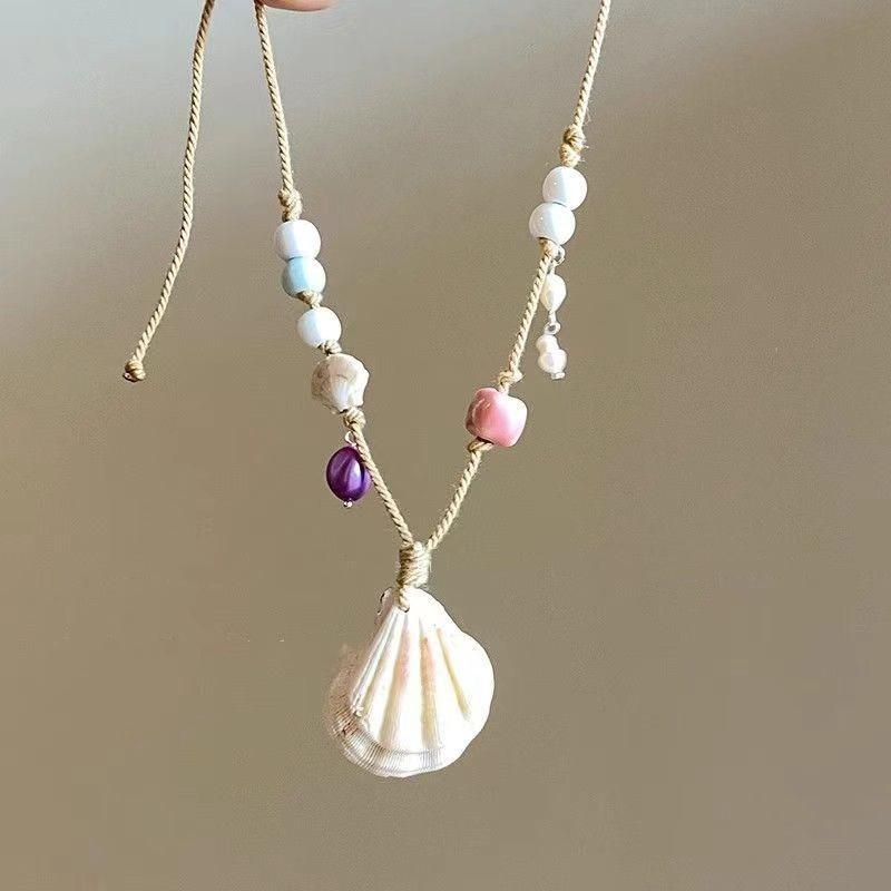 Summer Beach Shell Starfish Pendant Necklace for Women Girls Elegant Imitation Pearl Clavicle Chain Vacation Jewelry Accessories
