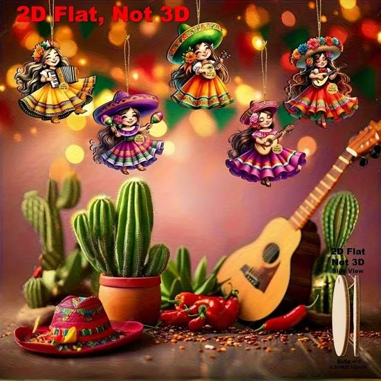 Yousheng 12 Pcs Mexican Dancing Girls Ornament Cinco De Mayo Hanging Decoration Wooden Fiesta Mexico Ornament for Carnivals Party Favors Home Tree