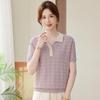 Summer Knit Lapel Ice Silk Top - Short-Sleeve T-Shirt for Middle-Aged & Elderly Women