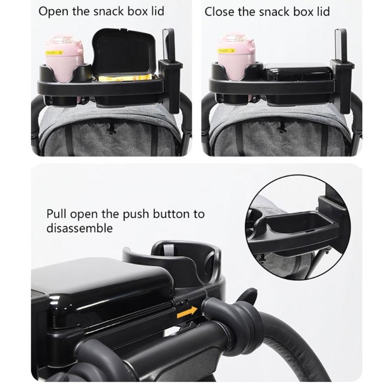Baby Strollers Snacks Tray with Cup Holder, Food Tray with Lid Multifunctional Organiser Removable Phone Storage Slot