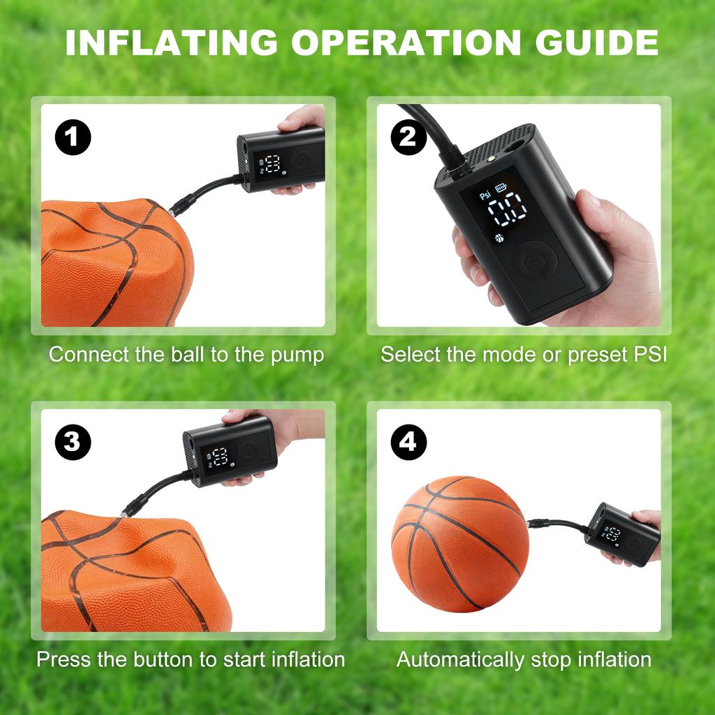 Ball Pump Electric Basketball Pump with LED Lightingk 015PSI Portable Ball Inflator with Ball