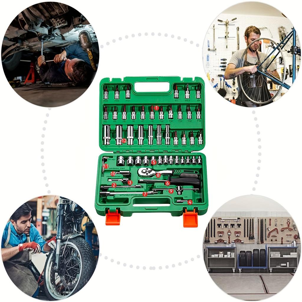 72 teeth / 53 pcs Drive Socket Set, SAE and Metric Hex Bit Socket Set, Ratchet Wrench Set with Mechanic Tool Kits for Auto Repai