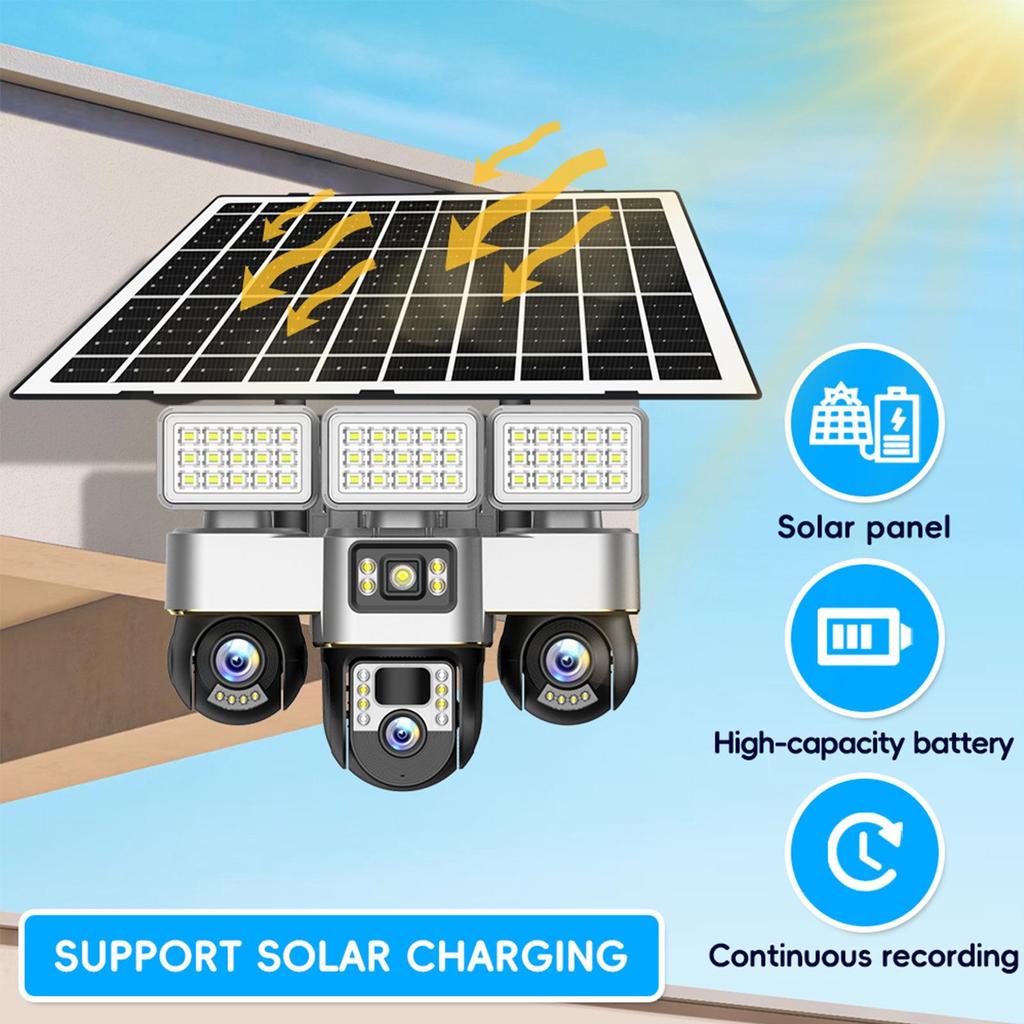 V380 Solar 4G Triple-Lens Wireless Yard Light Camera with Low Power Consumption.