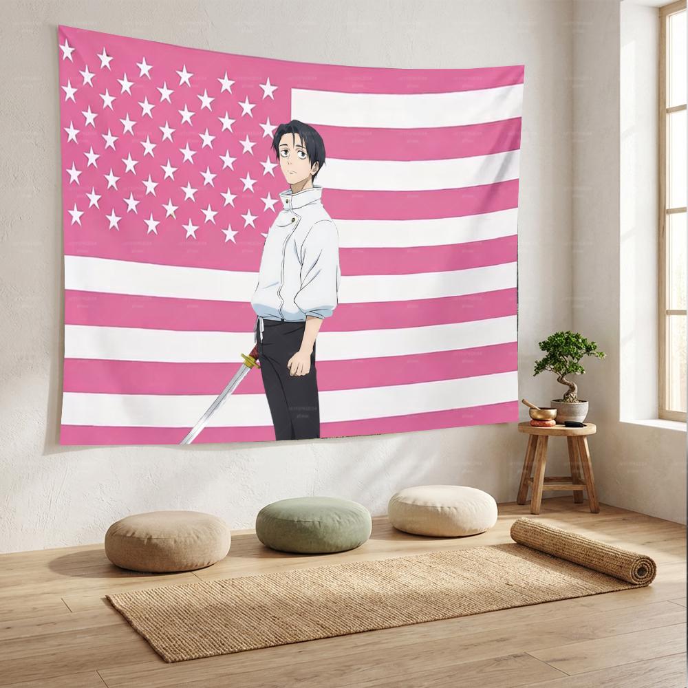 JJK Yuta Okkotsu Pink American Flag Tapestry Anime Wall Hanging for Bedroom Living Room Dorm JJK Fan Home Decor GiftJJK Yu