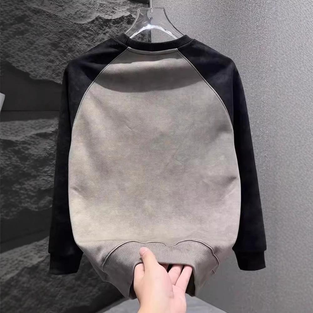 Men's Korean Style Light Luxury Color Block Hoodie - Casual Tie-dye Patchwork Long Sleeve Top