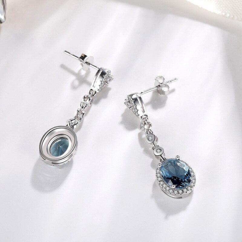 Blue Sapphire Topaz Earring for Women 925 Silver Bizuteria Gemstone Aretes De Mujer Oorbellen Drop Earring for Girl Orecchini