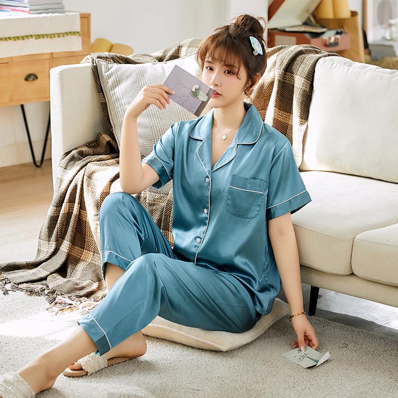Han Yatong Silk Couple Pajamas Set: Autumn Long Sleeve Cardigan Homewear