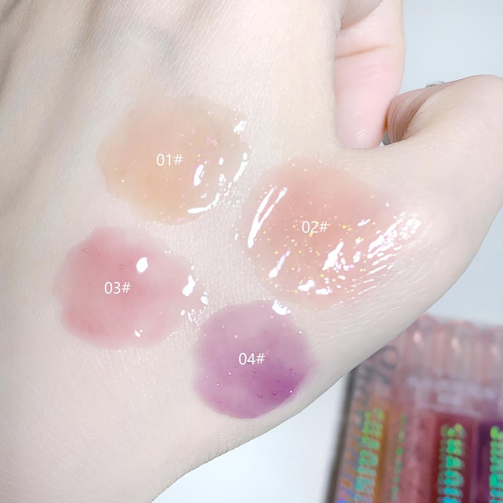 4 PCS Water-gloss Mirror Jelly Lip Gloss Moisturizing Lips Shimmer Lip Tint Lip Care Oil