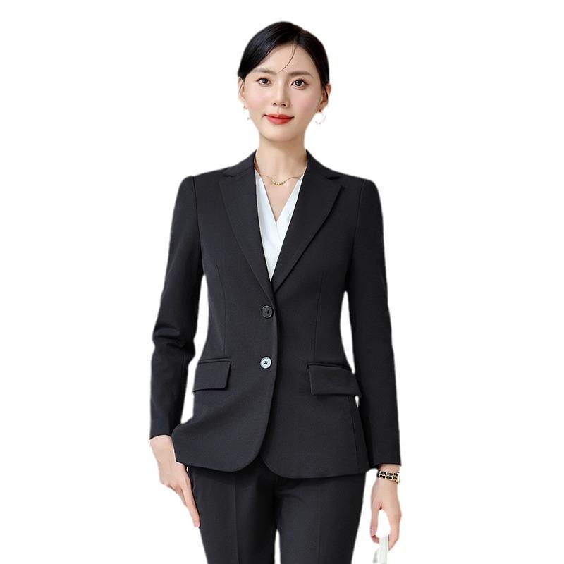 High-End Women's Grey Suit Set - Professional Spring/Autumn Formal Wear for Interviews and Work