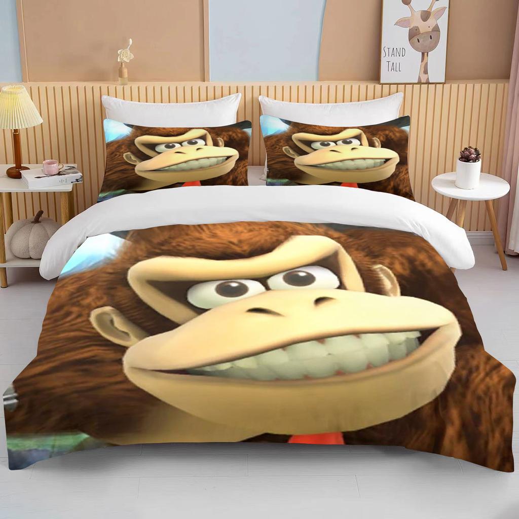 Monkey Cartoon Donkey Kong Dynetrekksett King Queen Dobbeltseng Full Twin Enkeltseng Sengetøysett barnesengetrekksett
