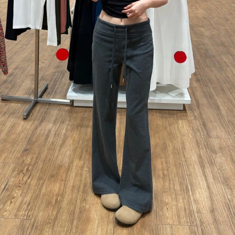 Pure cotton gray micro-pull sweatpants women's autumn new high-waisted drape small casual straight wide-leg pants