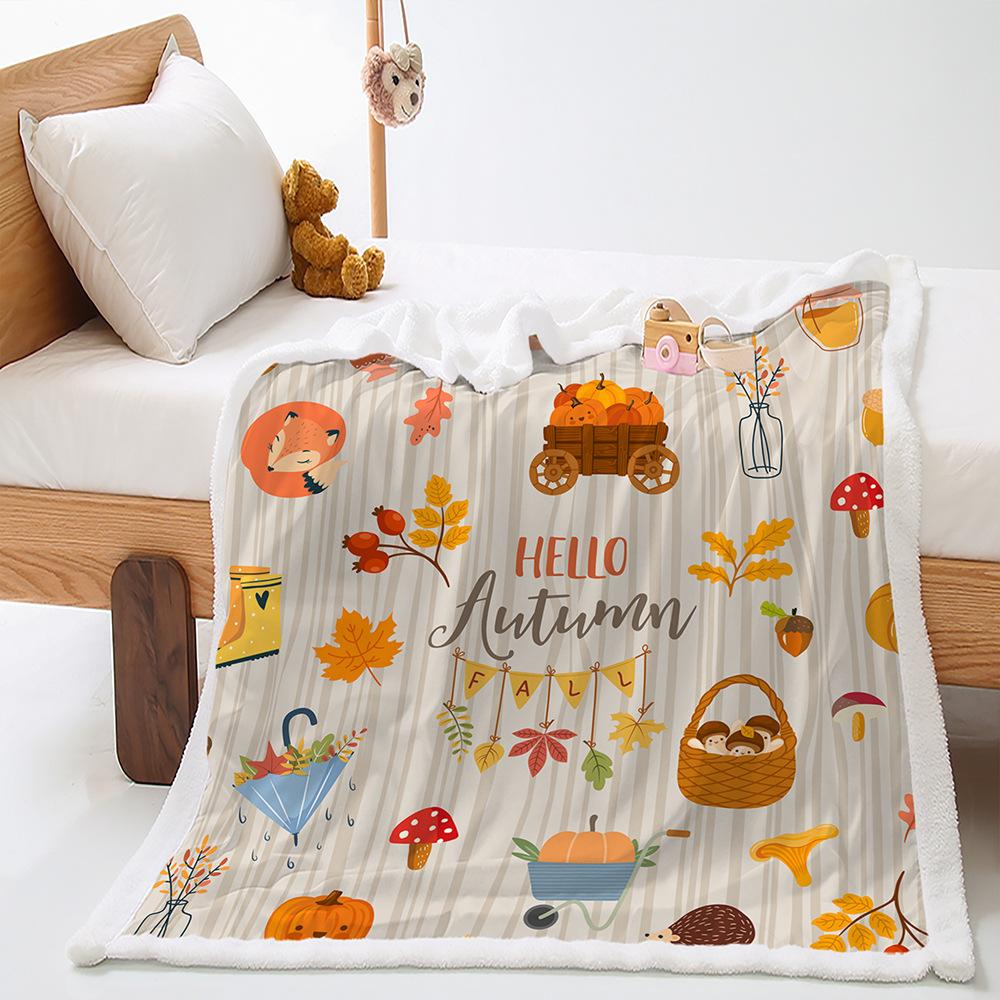 Blanket 2D Digital Printed Lamb Fleece Crystal Fleece Pumpkin Fox Blanket Cover Blanket