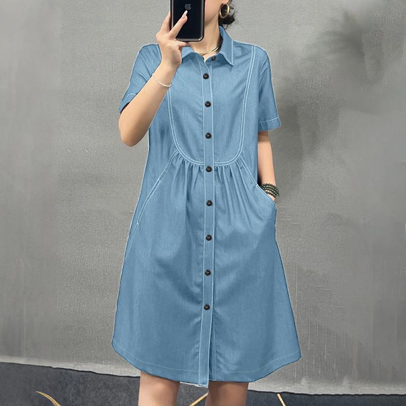 ZANZEA Women Casual Turn Down Collar Summer Short Sleeve Dress