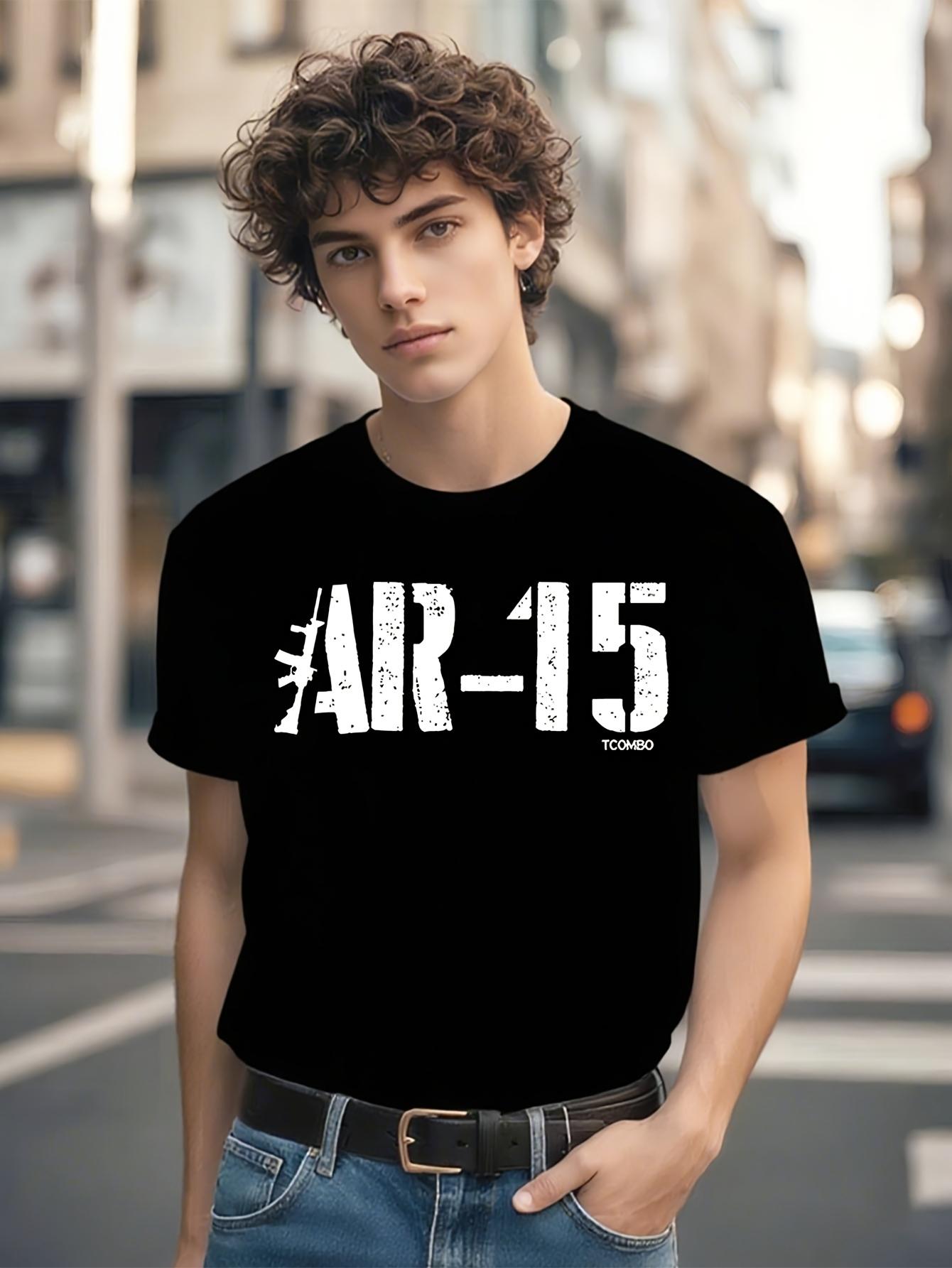 Vintage AR-15 Rifle Graphic T-shirt - Black Tactical Military Shirt with Distressed Print XXXL