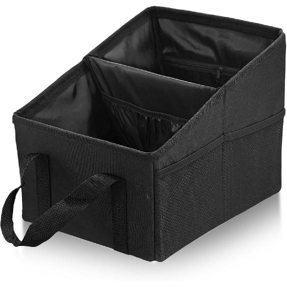 Car Seat Organizer, Collapsible Passenger Seat Organizer with Detachable Divider & Handle, Multiple-Pocket Car Storage Organization for Console Floor