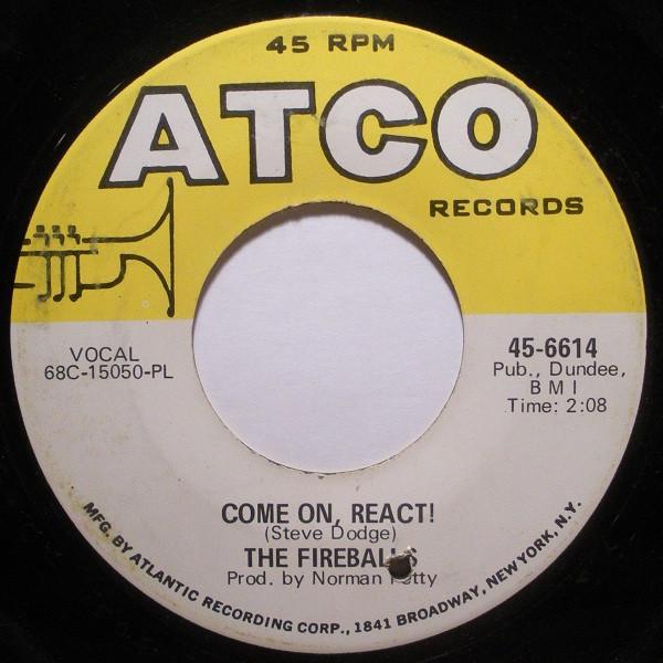 

7inch Record FIREBALLS - Come On, React! 456614 ATCO Records 1968 US Rock Used