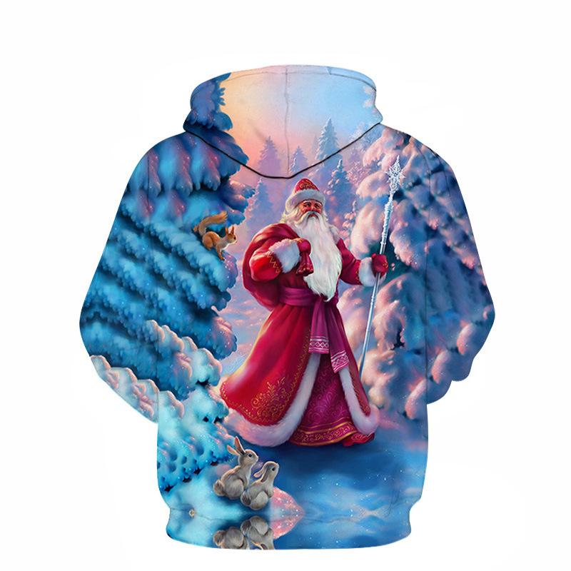 New Christmas Digital 3D Printing Men and Women Hoodie Sweater Tops Round Neck Trend Casual Loose