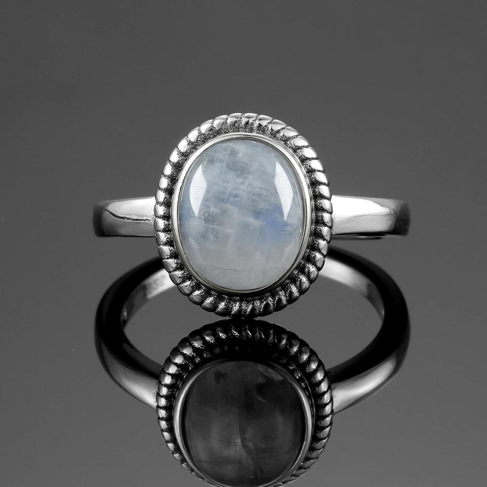 New Fashion 8x10 MM Oval Natural Moonstones Rings Women's CopperJewelry Ring High Quality Gifts Vintage Fine