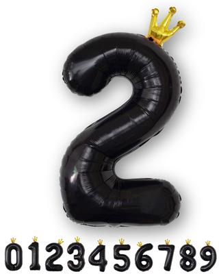 La Kissa Balloon Number Birthday Decoration Balloon with Crown 40-inch Large Number Balloon with Straw 90cm Commemorative Day Black Crown Set of 2